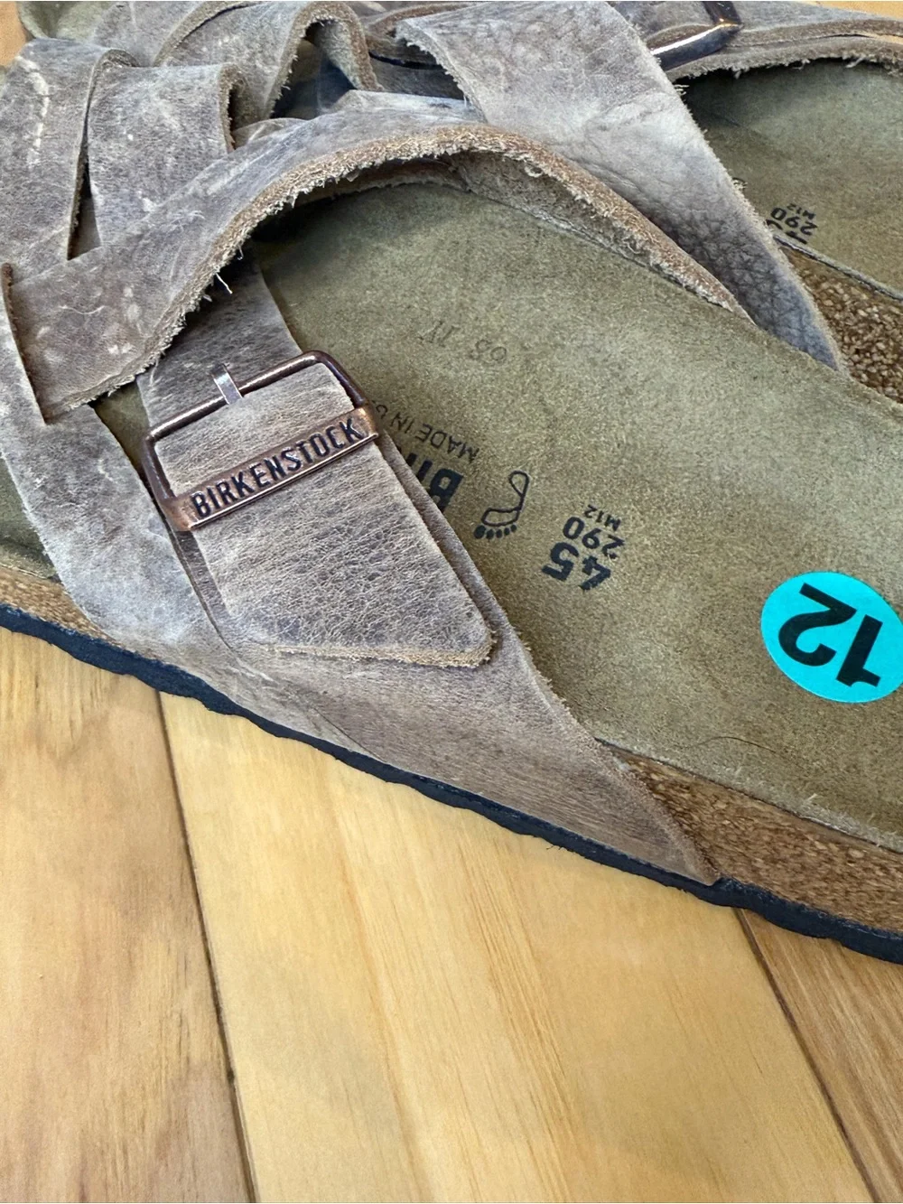NWOT Birkenstock Lugano Oiled Leather Criss Cross Strap Slide Coastal Grandad 12